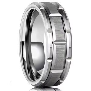 NWT-Men’s 8MM Stainless SteelSilver Brushed Brick Groove Pattern Wedding Band